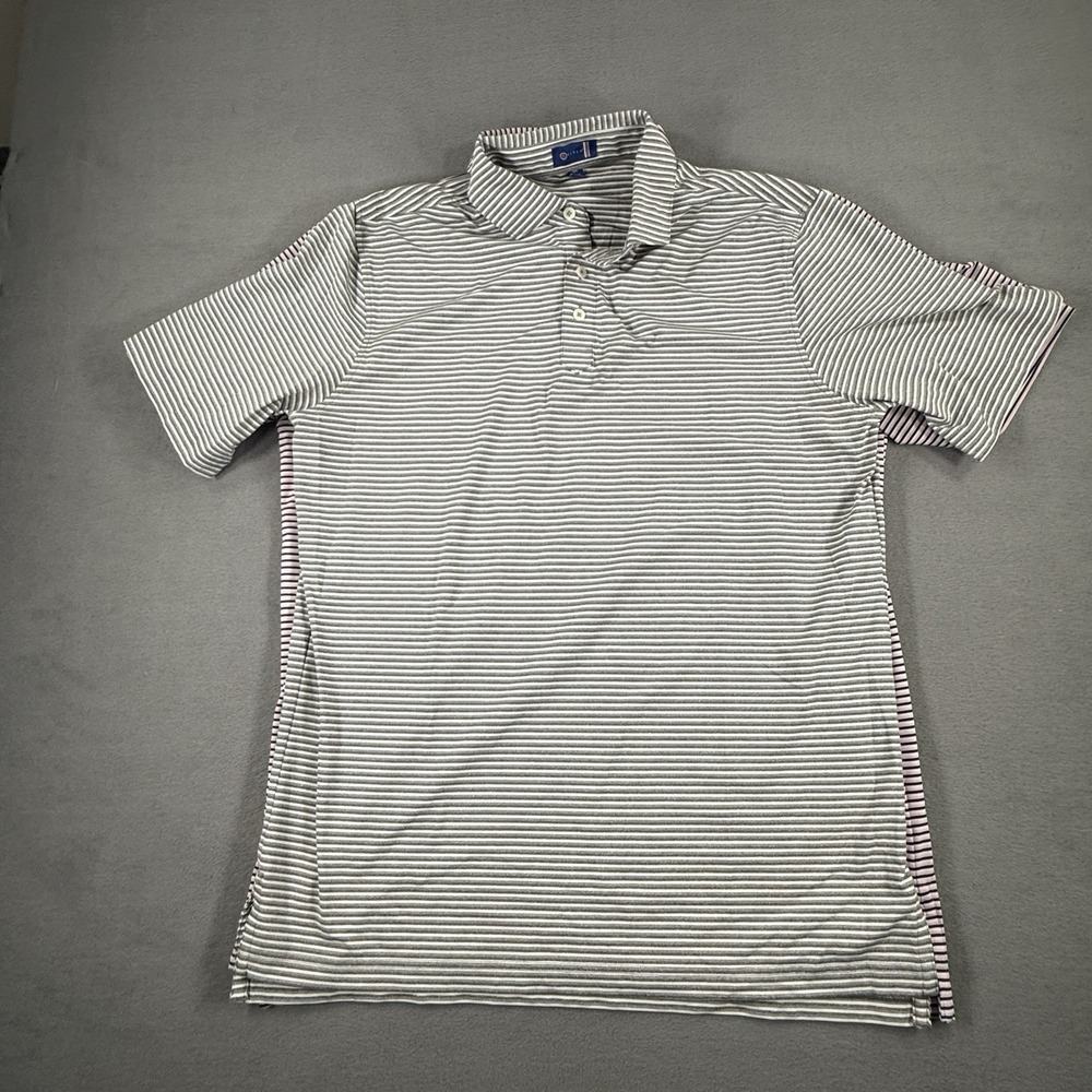 STITCH Men's M/L Gray Striped Performance Golf Polo Shirt Short Sleeve
